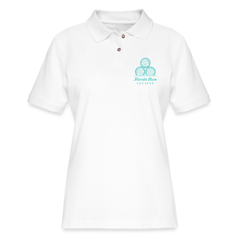 FLORIDA RUM SOCIETY - WOMEN'S PIQUE POLO SHIRT - TURQUOISE LOGO - white