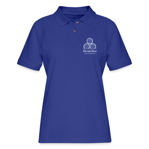 FLORIDA RUM SOCIETY - WOMEN'S PIQUE POLO SHIRT - WHITE LOGO - royal blue