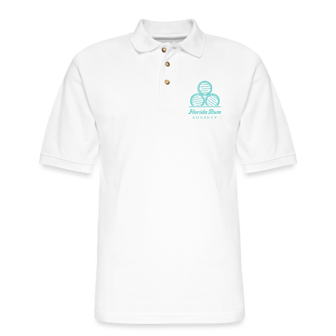 FLORIDA RUM SOCIETY - MEN'S PIQUE POLO SHIRT - TURQUOISE LOGO - white
